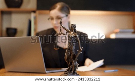 Female lawyer at laptop working on research, brainstorming on career issues. Business man, boss or executive at computer with focus on corporate inspiration or vision