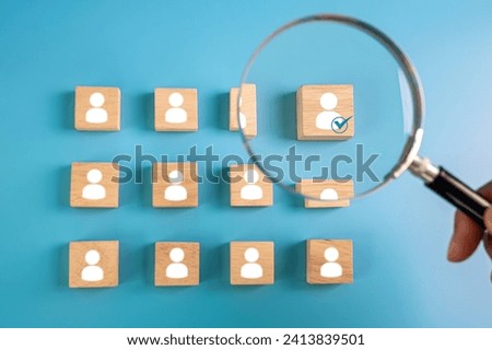 HR hiring recruit job.searching job and business leadership concept.businessman holding wooden of person. Royalty-Free Stock Photo #2413839501