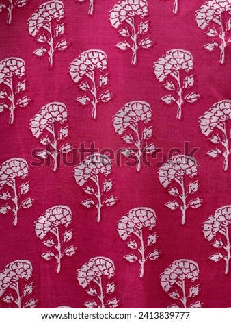 White distressed print floral block print on pink silk fabric