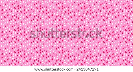 Trendy vibrant seamless pattern with polka dot, random dots, spots, drops on a pink background. Vector hand drawn sketch shape. Simple creative texture tiny, snowflakes, circles, leaflets printing. 