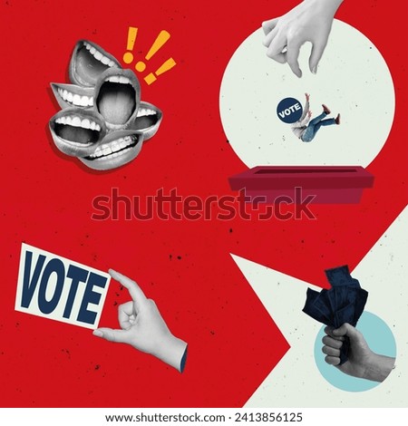 Vote Concepts Art Collage. Election Day Creative Design. Unique Textured Background.