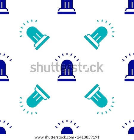 Blue Ringing alarm bell icon isolated seamless pattern on white background. Fire alarm system. Service bell, handbell sign, notification symbol.  Vector