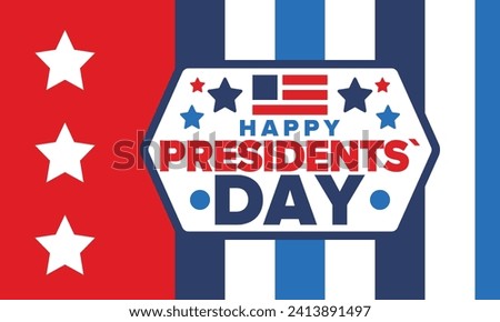Happy Presidents Day in United States. Federal holiday in America. Celebrated in February. Patriotic american elements. Poster, banner and background. Vector illustration