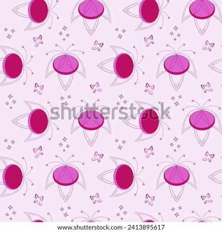 Vector seamless pattern Pink flowers and butterflies. For bedclothes, fabrics, textiles, pajamas, things for babies, other