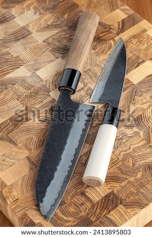 Japanese premium knives released.Damascus steel pattern.Background with a pattern of Damascus steel.