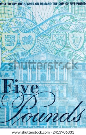 Vintage elements of paper banknotes.Closeup of 5 Pound sterling banknote for design purpose.Business and stock concept for England