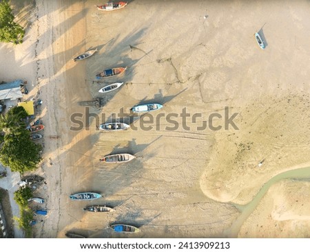 Tropical sea beach seascape with longtail fishing boats,Summer sea landscape background Top view