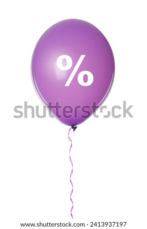 Discount offer. Violet balloon with percent sign on white background