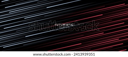 3D red white techno geometric background on dark space with lines motion decoration. High speed with stripes style. Modern graphic design element concept for banner, flyer, card, or brochure cover Royalty-Free Stock Photo #2413939351