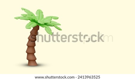 Lonely palm tree in cartoon style. Realistic vector object on colored background, place for text. Concept of vacation at tropical resort. Advertising template
