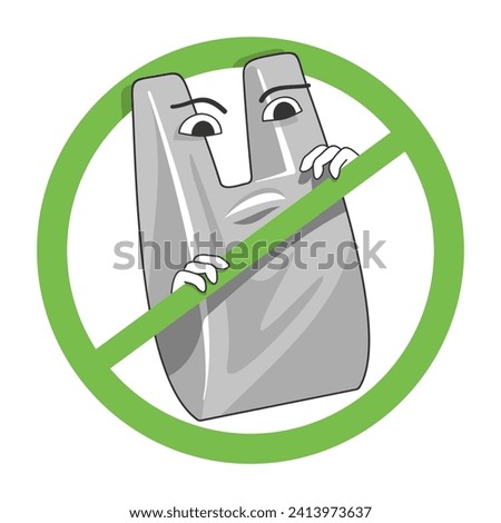 International plastic bag free day vector - angry and strikethrough cartoon bag sign