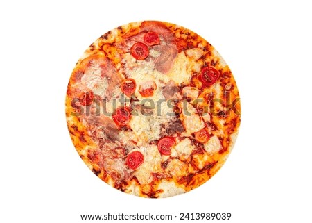 pizza jamon, tomato sauce, cheese fresh eating cooking appetizer meal food snack on the table copy space food background rustic top view