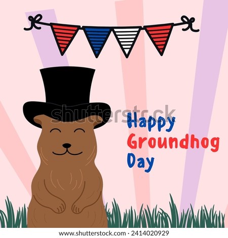 Happy Groundhog Day design with cute groundhog - Advertising Poster or Flyer Template
