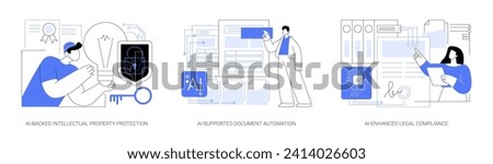 AI tools in Legal Services abstract concept vector illustration set. AI-Backed Intellectual Property Protection, AI-Supported Document Automation, AI-Enhanced Legal Compliance abstract metaphor. Royalty-Free Stock Photo #2414026603