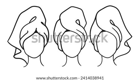 Vector illustration line art sketches of female faceless portraits wrapped with towel Royalty-Free Stock Photo #2414038941