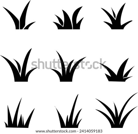 Grass vector icon set, Black lawn grass icon vector design template for drawing pictures style. Natural material. Natural, eco, bio, organic signs. grass silhouette. Plant simple icon. Symbol, logo.
