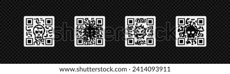 Hacker qr code set. Label logo with dangerous and malicious application for hacking personal data with cyber theft of account and vector information