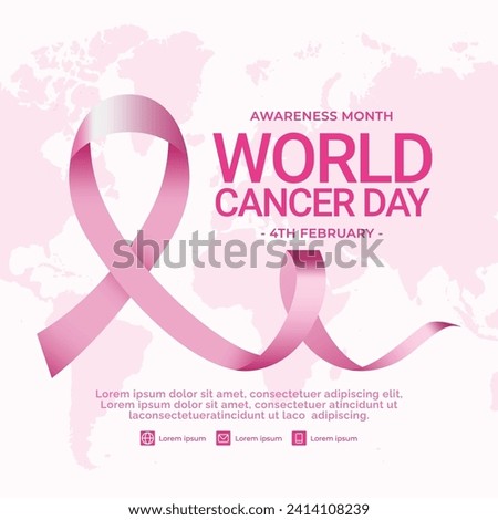 Vector World cancer awareness day social media post template with Vector Illustration of Breast cancer awareness Pink ribbon and globe Background