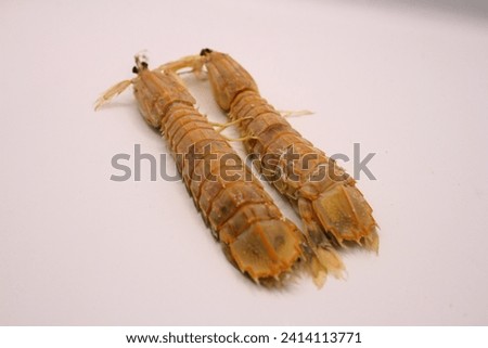 Fresh mantis shrimp on a white background, closeup of photo Royalty-Free Stock Photo #2414113771