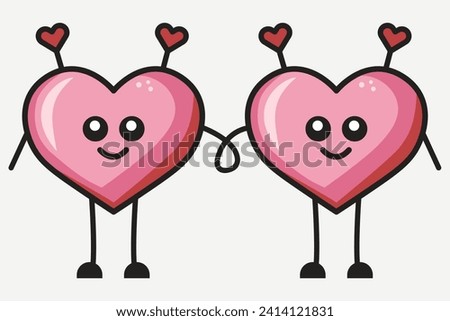 Cute pink Valentine's Day hearts couple holding hands