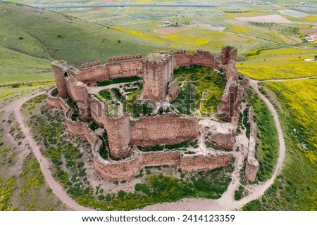 Castle ruins of Almonacid is castle located in the municipality of Almonacid de Toledo, in the province of Toledo, Castilla-La Mancha, Spain Royalty-Free Stock Photo #2414123359