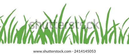 Grass doodle ink brush sketch seamless field border. Hand drawn vector grass field grunge texture brush background. Doodle herb, organic seamless pattern elements. Vector illustration