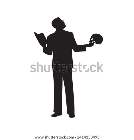 Actor rehearsing a role with a skull and a book
