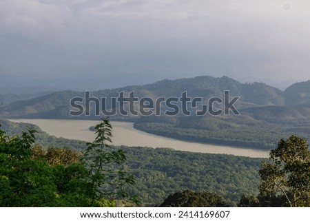 Scenic view(KHAO FA CHI VIEWPOINT) of the surrounding area. There are green trees around. Refreshing atmosphere Can travel throughout the day is not hot. Ranong Province, Thailand