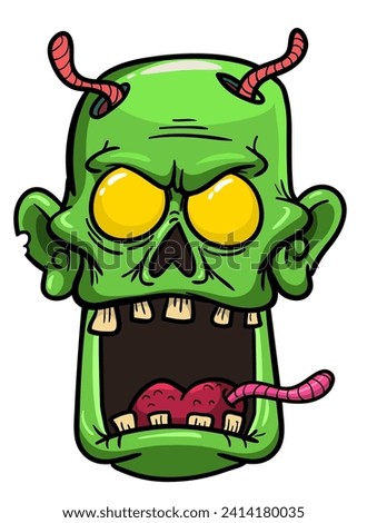 Funny green zombie illustration for Halloween party decoration