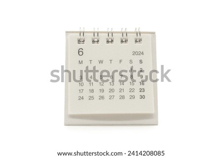 Simple desk calendar for June 2024 isolated on white background. Calendar concept with copy space. Clipping Path.