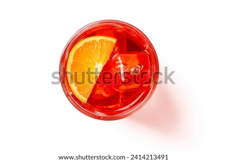 Cocktail delight: Classic negroni isolated on white background. Flat lay Royalty-Free Stock Photo #2414213491