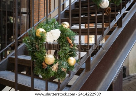 Decorative objects for Christmas and blurred background, stock photo