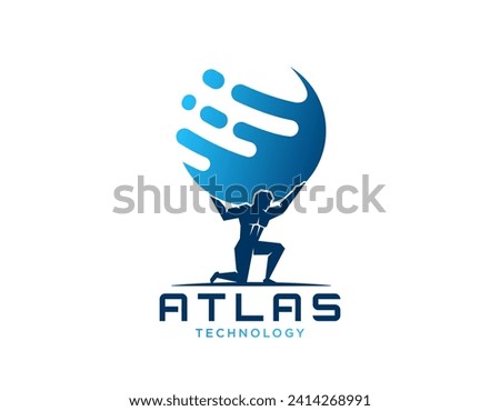 Atlas lifting globe logo, vector design illustration Royalty-Free Stock Photo #2414268991