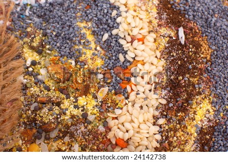 various cereal seeds and spices