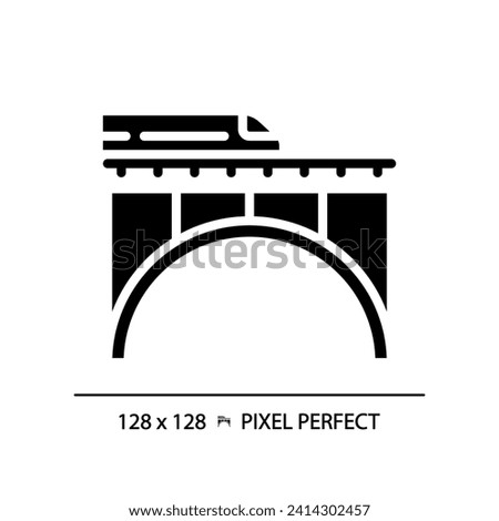 Railway bridge pixel perfect black glyph icon. Express train. Rail track. Urban infrastructure. Fast transport. Silhouette symbol on white space. Solid pictogram. Vector isolated illustration