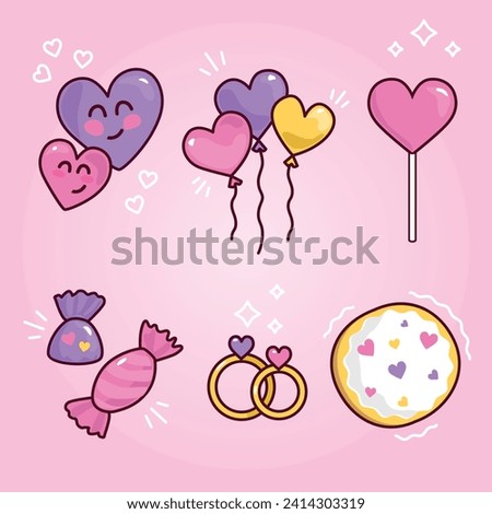 Set of doodles valentine celebration element decoration.Variant pink color on valentine celebration. Big set of lovely objects for st. Valentine's day in cartoon style on pink background