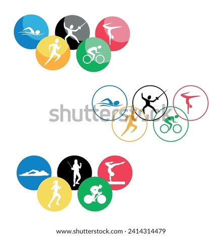 Vector sports icons in flat style Olympic rings Royalty-Free Stock Photo #2414314479