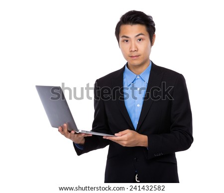 Businessman hold with laptop