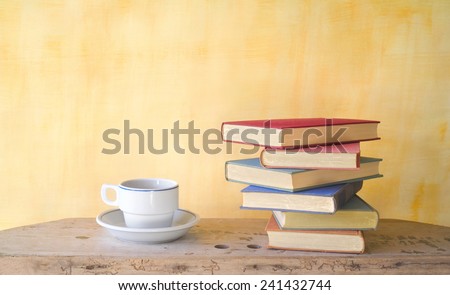 books and a cup of coffee, free copy space