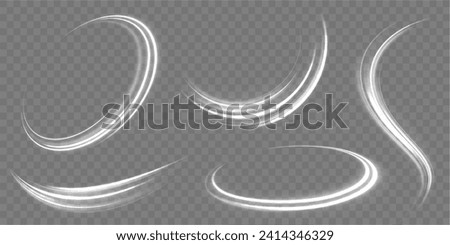 Motion neon speed and blur. Imitation of the exit of cold air from the air conditioner. White shiny sparks of spiral wave. Dynamic lines or rays. Vector illustration stream of fresh wind png. Royalty-Free Stock Photo #2414346329