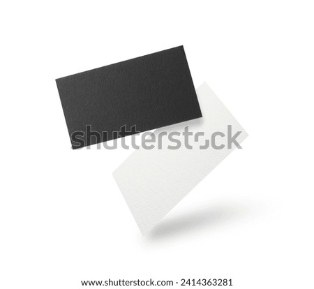 Blank business cards in air on white background. Mockup for design