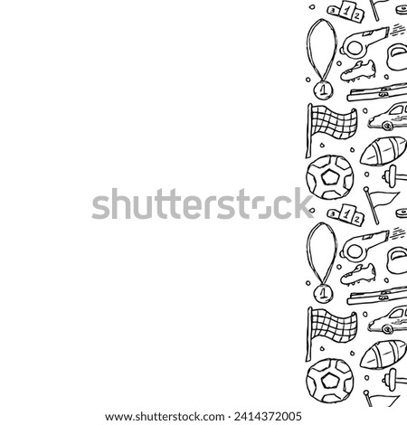 Seamless sport frame. Doodle illustration with sport icons. background with sports equipment