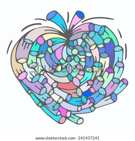 Cute doodle heart multicolor vector