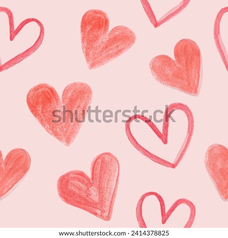 seamless pattern with watercolor painted hearts on a pink background Royalty-Free Stock Photo #2414378825