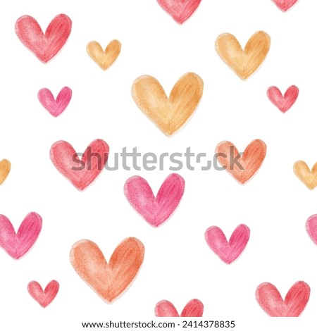 seamless pattern of hearts drawn in watercolor, for Valentine's Day, on a white isolated background Royalty-Free Stock Photo #2414378835