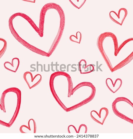 seamless pattern of watercolor hearts on a pink background Royalty-Free Stock Photo #2414378837