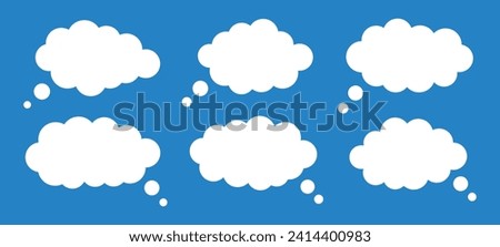 Set of clouds, vector speech bubble collection. Hand drawn white speech balloon, chat bubbles or dialog boxes isolated on blue background. Cute clouds for talk and dialogue. Vector illustration