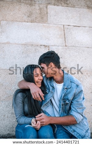 Teenage couple having fun stock photo