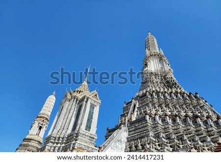 Wat Arun is one of the most famous landmarks in Bangkok. Located along the Chao Phraya River, it has the highest prang in Thailand. Royalty-Free Stock Photo #2414417231