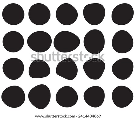 Random blob circles silhouette icon set. arrangement of black organic shapes. Pebble, inkblot, drops and stone silhouettes. Collection of paint liquid black blotch Isolated on a white background.